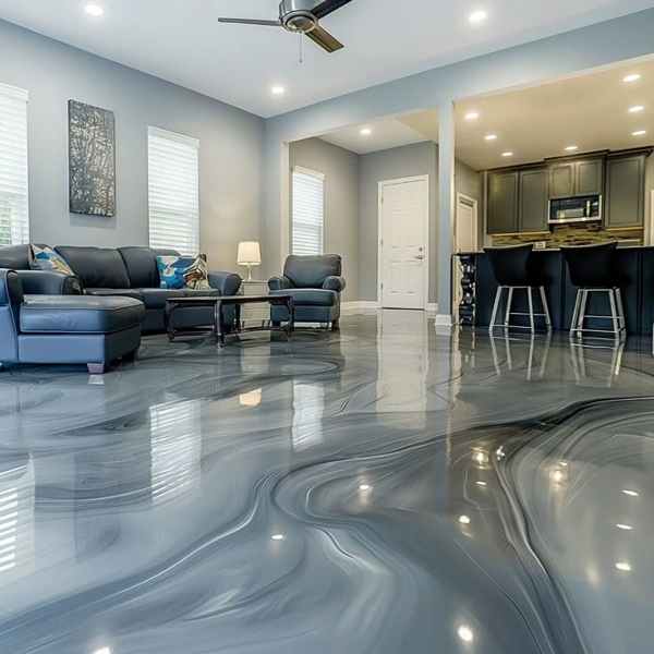 metallic epoxy flooring living room
